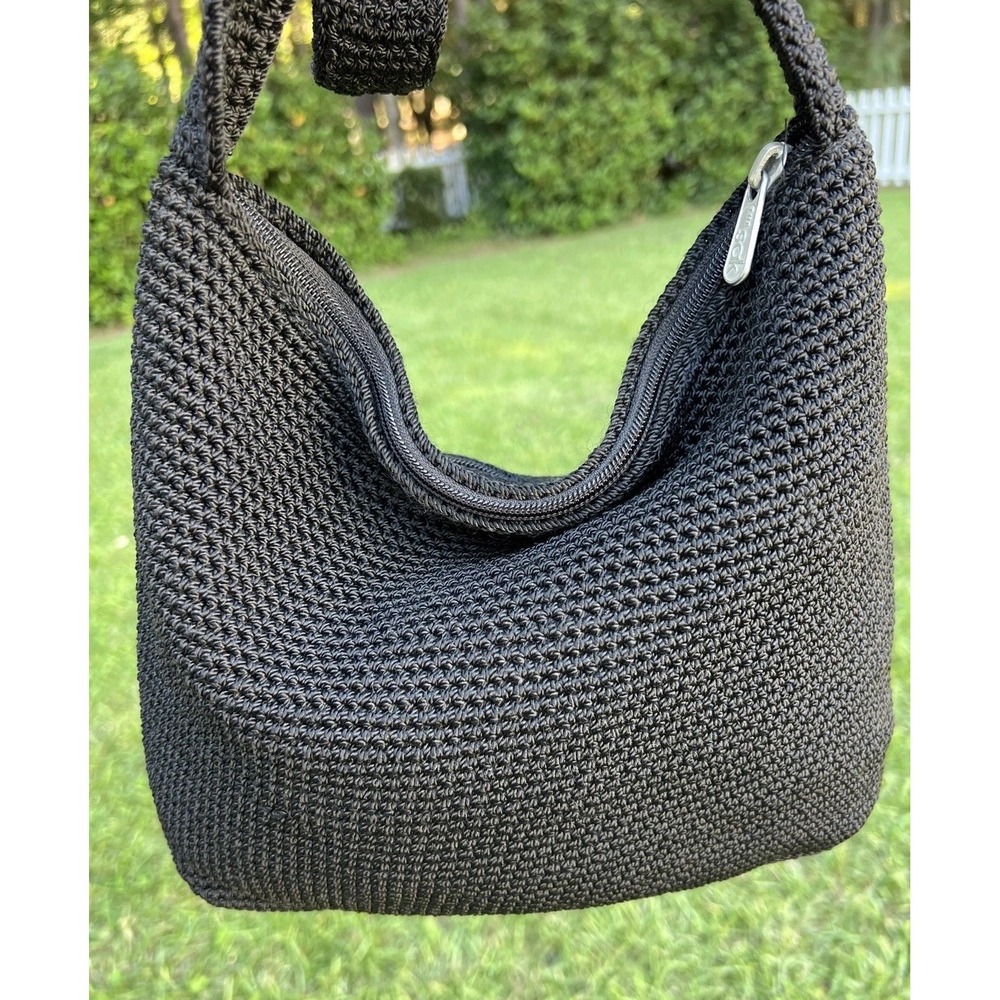 The Sak Black Crochet Shoulder Bag hobo casual  lined  10" Ht x 12" W x 4" D
